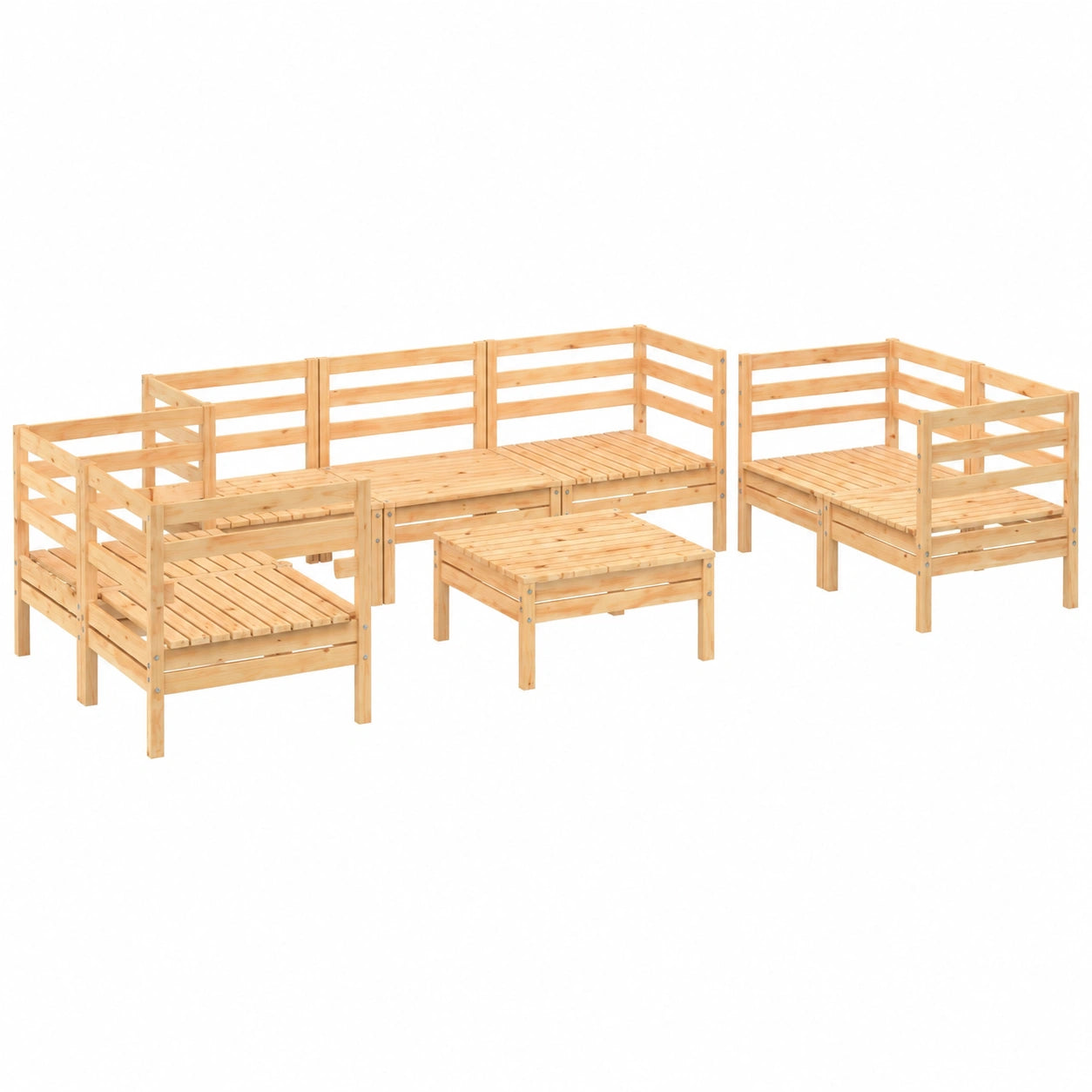 Conjunto de Jardín 8 Piezas, Sofá y Muebles de Madera de Pino