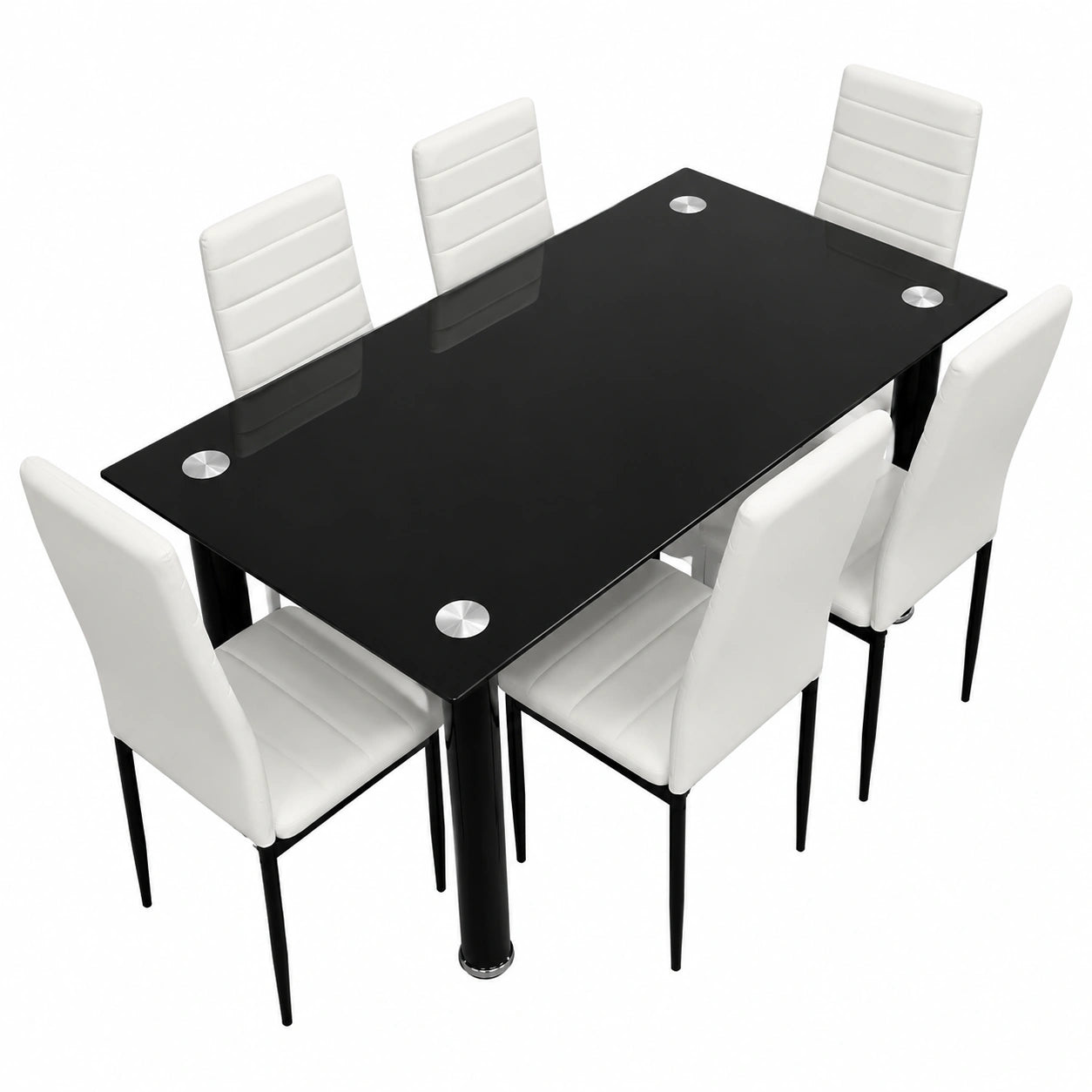 Conjunto de Mesa de Cristal para Comedor con 6 Sillas Blancas Modernas