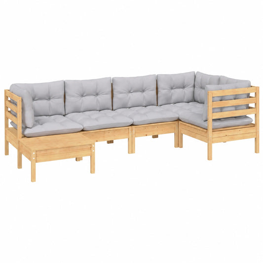 Conjunto de Muebles de Jardín 6 Piezas con Cojines, Sofá y Sillas de Madera de Pino