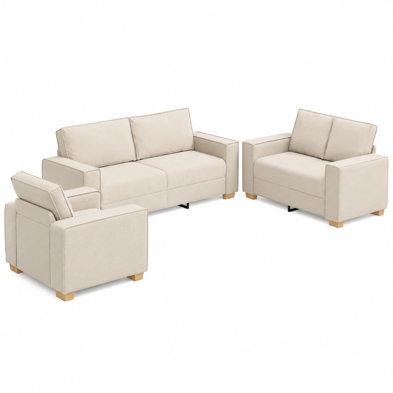 Conjunto de Sofás Beige 3 Piezas, Mobiliario Moderno para Sala de Estar