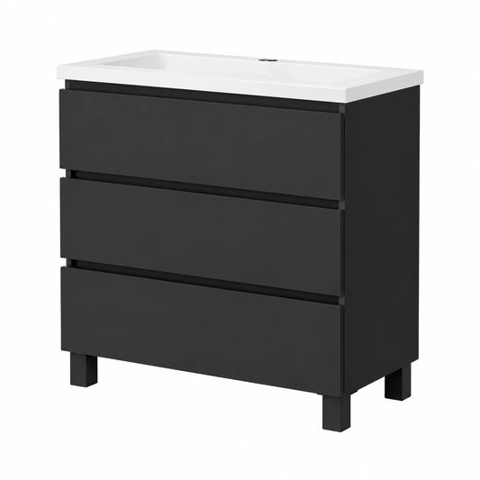 Mueble de Baño Baikal con Lavabo de Cerámica y Cierre Suave, Negro