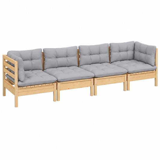 Conjunto de Muebles de Jardín de 4 Piezas con Cojines de Madera de Pino Maciza