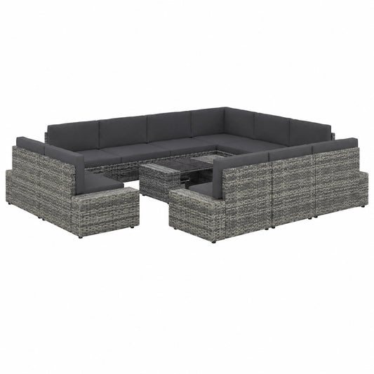 Conjunto de Muebles de Jardín 12 Piezas con Cojines en Ratán Sintético Gris