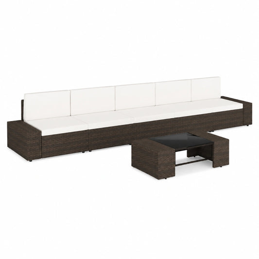 Conjunto de Muebles de Jardín 6 Piezas Ratán Sintético Marrón para Terraza