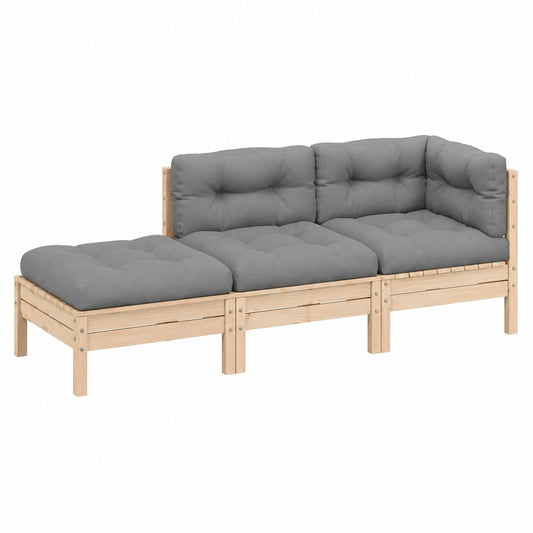 Conjunto de Muebles de Jardín 3 Piezas con Cojines de Madera de Pino