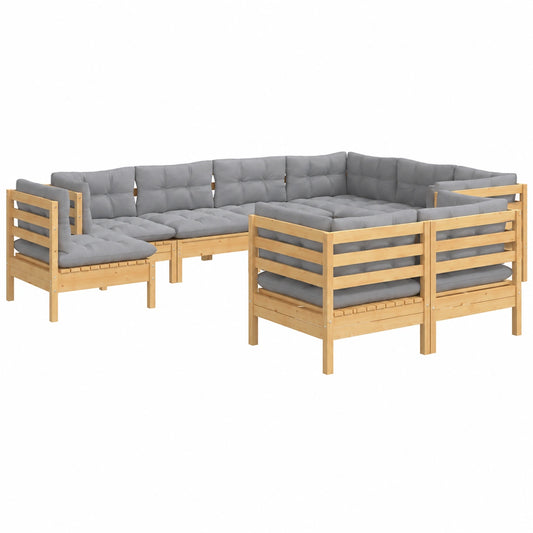 Conjunto de Muebles de Jardín 9 Piezas con Cojines de Madera de Pino