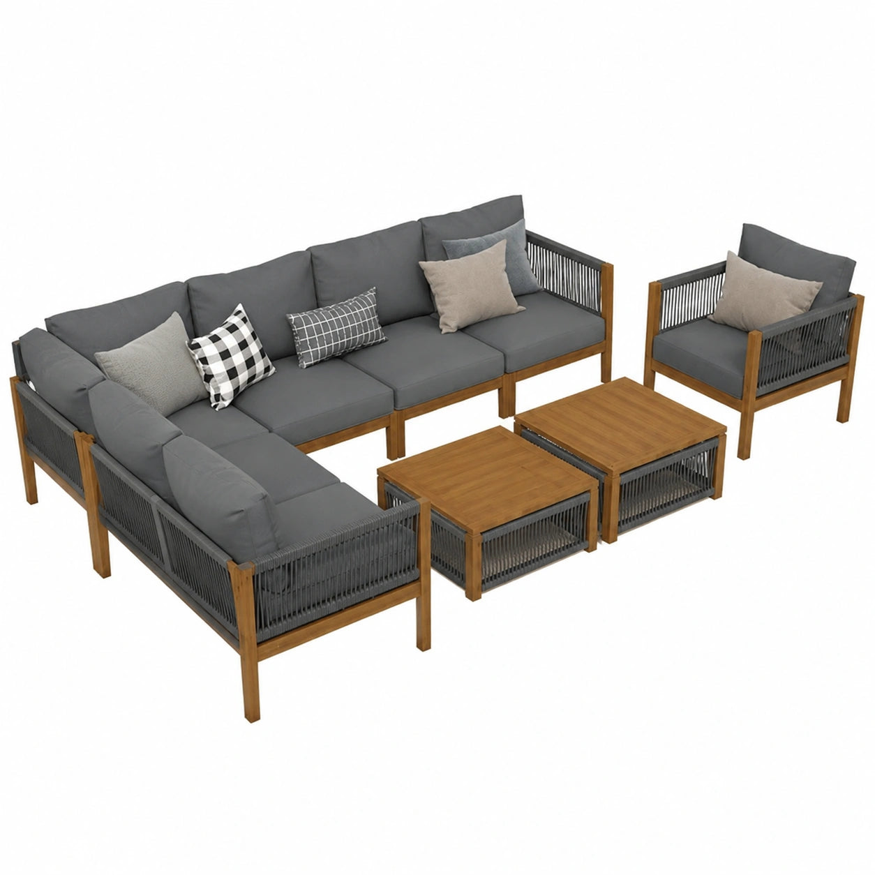 Conjunto de Muebles de Jardín de Madera para 7-8 Personas con Cojines, Ideal para Terraza y Exterior