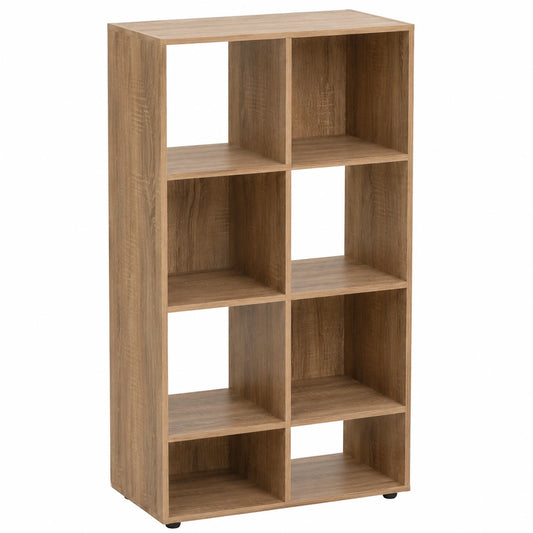 Estantería Cubo de MDF con 8 Compartimentos, Color Natural, para Salón u Oficina, 60x29x120 cm