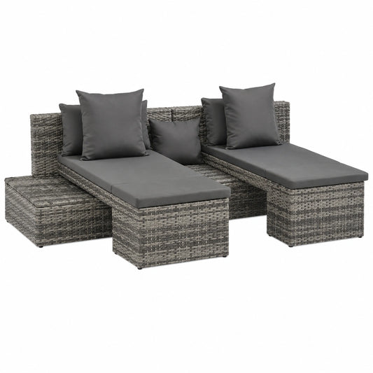 Conjunto de Sofás de Jardín con Cojines, 4 Piezas, Poliratán Gris, Diseño Moderno