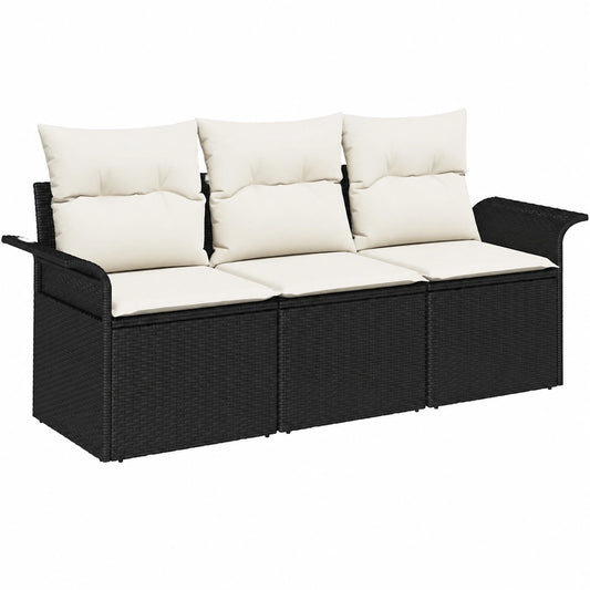 Conjunto de Sofá Modular de Ratán Sintético Negro 3 Piezas con Cojines, Resistente a UV para Terraza
